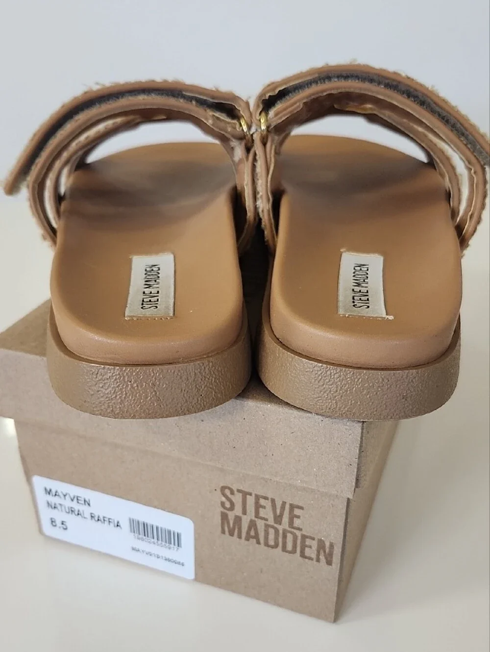 Steve Madden Mayven Natural Raffia Woven Slide Sandals